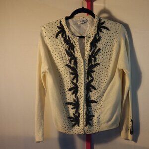 Vintage Gold Lamb Lamb's Wool & Angora Cardigan, Beaded - Excellent Size - Large